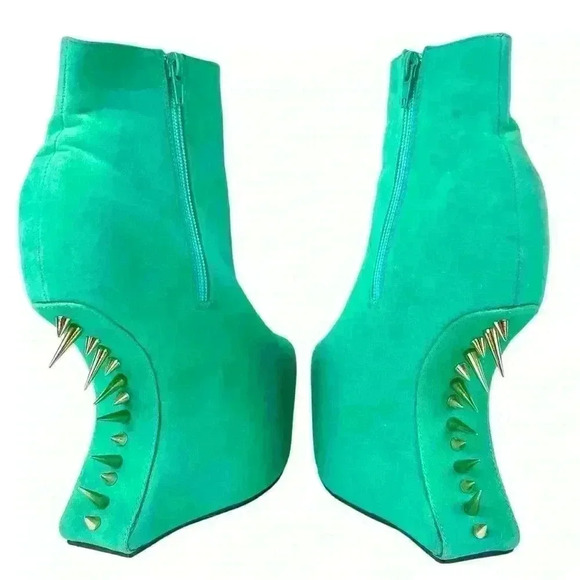🔥Redkiss Heelless Green Studded Wedge  Ankle Boots 6.5, Punkcore, Pastel Goth - Picture 6 of 16